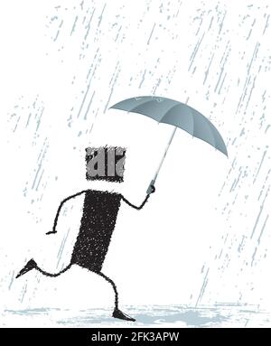 A person walks in the rain protected by an umbrella. Stock Vector