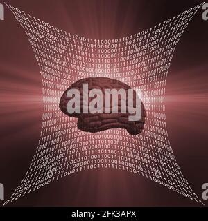 Abstract futuristic square graphic - shaped surface of white binary code on rose background - human brain symbolic for AI Artificial Intelligence Stock Photo