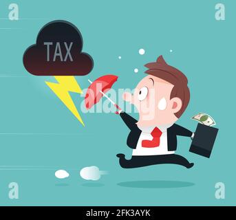 Businessman Running Away From Tax, Tax Avoidance, Cartoon Design-Vector And Illustration Stock Vector