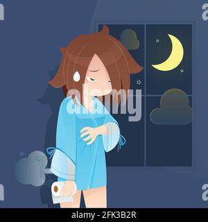 Women Character In Nightwear Having Painful Stomach Ache, Idea Concept With Cartoon Design, Vector Illustration EPS10 Stock Vector