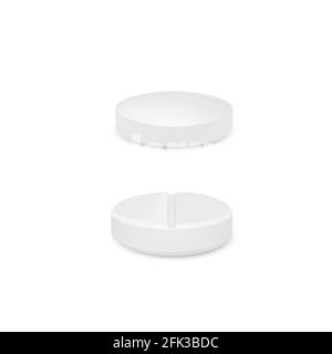 White pills. Realistic treatment tablets capsules. Medicine drugs or vitamins. Vector Stock Vector