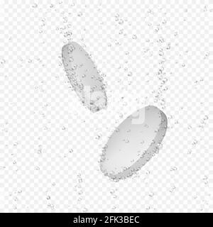 Realistic 3d Pill with Bubbles. Painkiller dissolving dose. Medicine effervescent tablet or drug. Vector illustration Stock Vector