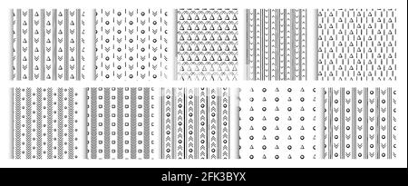 Seamless strokes hand made pattern set. 20 black white vector patterns for web, fabric, wrapping paper Stock Vector