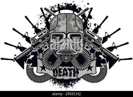 post-apocalypse sign with skull and gas mask, grunge vintage design t shirts Stock Vector