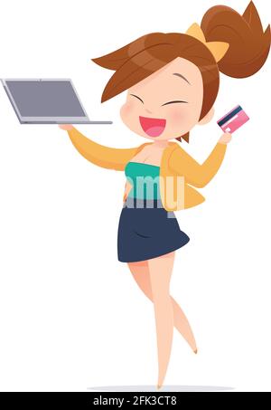 Hands holding credit card and using laptop. Online shopping Stock Vector