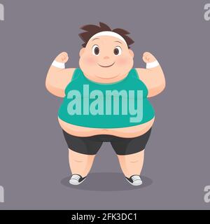 Cartoon Fat Man In A Sports Uniform, Vector Illustration, Concept With Exercise And Weight Loss Stock Vector
