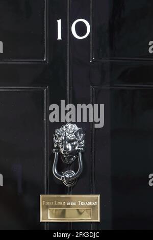 Detail of the entrance door to Nr 10 Downing Street, Westminster, London, UK