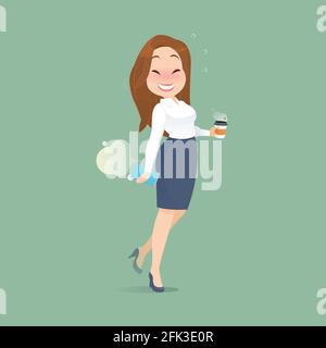 The office woman who is holding a cup of coffee is shy when she farted. Funny cartoon illustration, Concept with Healthcare And Medicine. Stock Vector