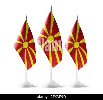 Small national flags of the Macedonia on a white background Stock Photo