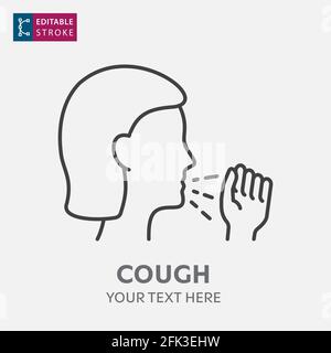 Woman coughs icon in simple design. Editable stroke. Vector illustration. Stock Vector