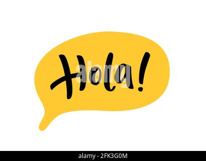 Hola Word Lettering Spanish Text Hello Phrase Hand Drawn Brush Calligraphy Stock Vector Image