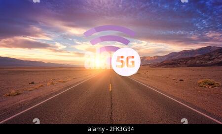5G technology for internet - 3D Illustration, Sun Stock Photo