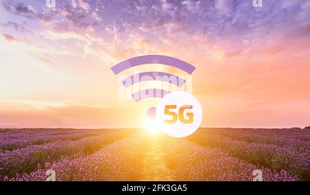5G technology for internet - 3D Illustration, Sun Stock Photo