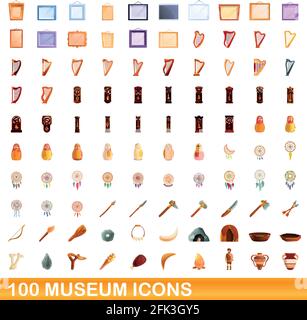 100 museum icons set. Cartoon illustration of 100 museum icons vector set isolated on white background Stock Vector