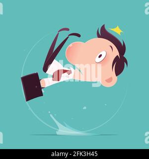 Cartoon businessman slipped on a water puddle , Illustration-Vector Stock Vector