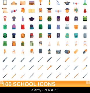 100 school icons set. Cartoon illustration of 100 school icons vector set isolated on white background Stock Vector