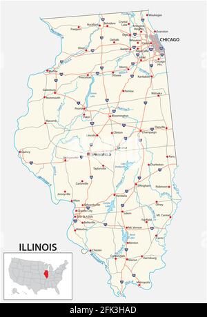 road map of the US American State of illinois Stock Vector