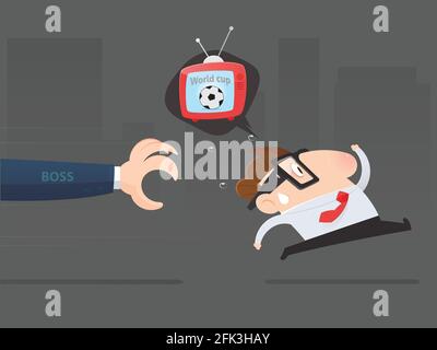 Cartoon businessman avoid from job, The staff escaped from the office to go home to watch the World Cup, Vector illustration Stock Vector