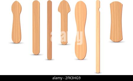 Set of realistic popsicle stircks. Ice lolly sticks, vector illustration, summer season. Stock Vector