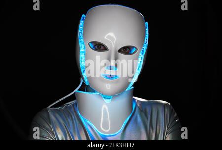 Portrait of futuristic robot. Concept of future technology, virtual assistant, robotic, artificial intelligence and cyber security. Stock Photo