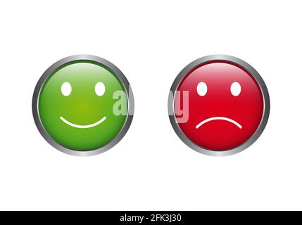 Feedback buttons with emoticons in green yellow and red Stock Vector