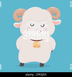 Cute sheep smiling, Vector flat line cartoon character illustration design Stock Vector