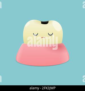 Cartoon teeth yellow and Caries on green background, illustration and vector design Stock Vector