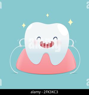Brushing teeth flossing, Dental floss, illustration and vector design Stock Vector