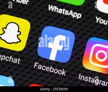Facebook App Icon on a Smartphone, Close Up Stock Photo