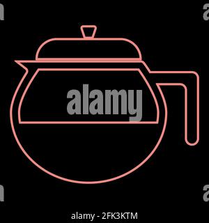Neon teapot it is the red color vector illustration flat style light image Stock Vector