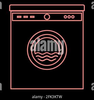 Neon washing machine it is the red color vector illustration flat style light image Stock Vector