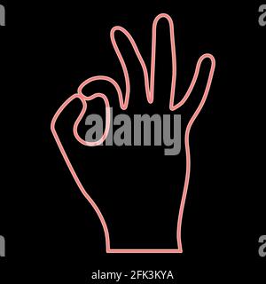 Neon the sign perfectly shows the hand it is the red color vector illustration flat style light image Stock Vector