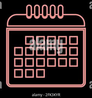 Neon calendar it is the red color vector illustration flat style light image Stock Vector