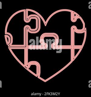 Neon heart with puzzle it is the red color vector illustration flat style light image Stock Vector