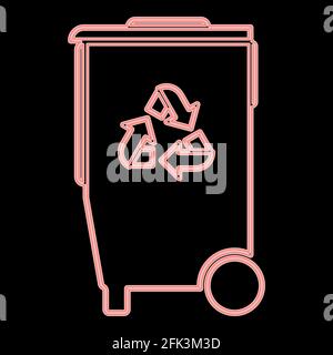 Neon refuse bin with arrows utilization it is the red color vector illustration flat style light image Stock Vector