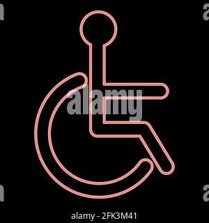 Neon sign of the disabled it is the red color vector illustration flat style light image Stock Vector