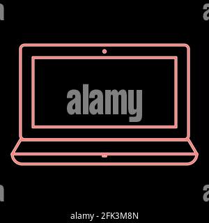 Neon laptop it is the red color vector illustration flat style light image Stock Vector