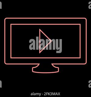 Neon tv with mark playing video it is the red color vector illustration flat style light image Stock Vector