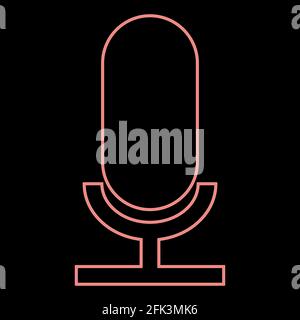 Neon microphone it is the red color vector illustration flat style light image Stock Vector
