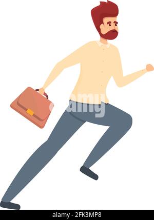 Businessman running with his briefcase and clock icon. Person with ...