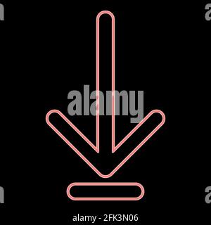 Neon down arrow or load symbol it is the red color vector illustration flat style light image Stock Vector