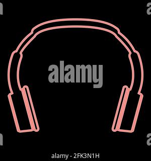 Neon headphones it is the red color vector illustration flat style light image Stock Vector