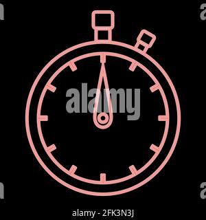 Neon the stopwatch it is the red color vector illustration flat style light image Stock Vector