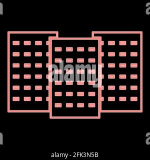 Neon three building it is the red color vector illustration flat style light image Stock Vector