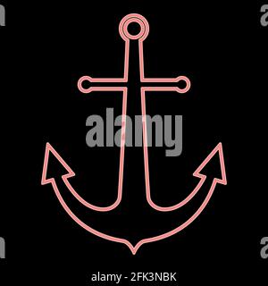 Neon marine anchor it is the red color vector illustration flat style light image Stock Vector