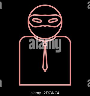 Neon the man incognito in a mask it is the red color vector illustration flat style light image Stock Vector