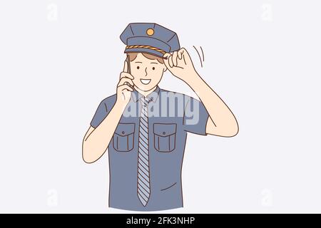 Policeman during work concept. Stock Vector