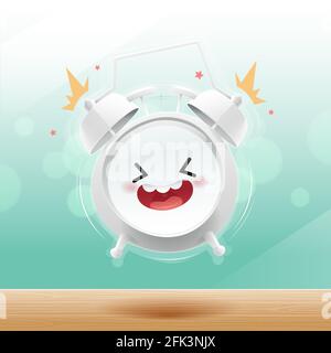 The alarm clock is happy in the morning on the bokeh background. Good morning and Happy day. Have a good day concept. Concept with vector design Stock Vector