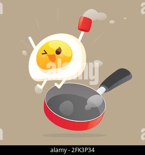 Happy fried egg wake up in the morning against brown background, Good morning, Vector illustration design. Stock Vector