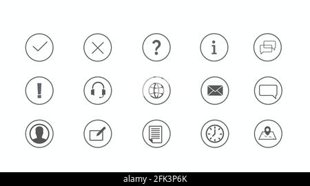 Info and Contact Icon Set. Vector isolated black and withe simple information and contact icons Stock Vector
